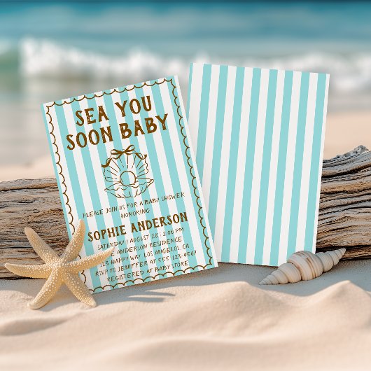 Invitation Bain Turquoise Rayé Bébé Bébé Cadeaux de Naissance