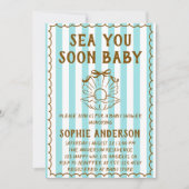 Invitation Bain Turquoise Rayé Bébé Bébé Cadeaux de Naissance (Devant)
