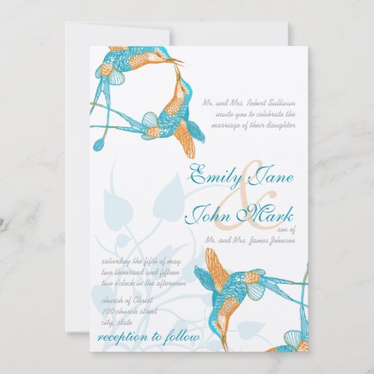 Invitation Baiser de colibri Oiseaux d'amour Mariage (Devant)