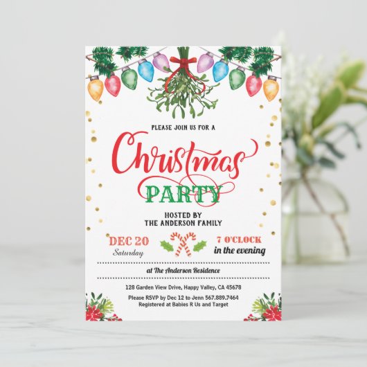 Invitation Baiser de fête de Noël sous mistletoe (Debout devant)