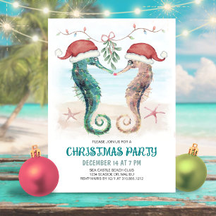 Invitation Baiser de gui hippocampe Fête de Noël côtière