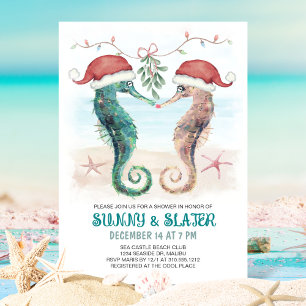 Invitation Baiser d'Hippocampe Fête Prénatale de Couple Noël