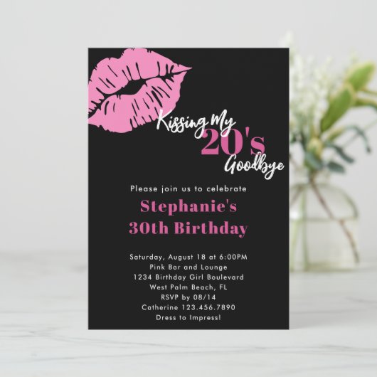 Invitation Baiser mes 20 ans Adieu rose et noir 30e anniversa (Debout devant)