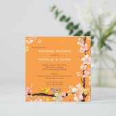 Invitation Baiser Oiseaux Tangerine Mariage Couples Douche (Debout devant)