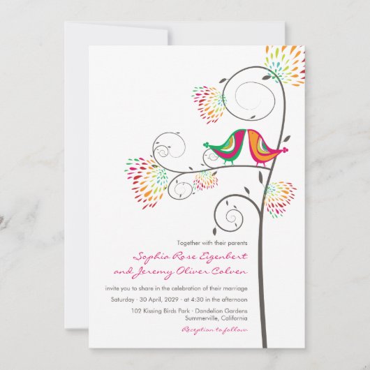 Invitation Baiser Whimsical Inséparables d'été Mariage Invite (Devant)