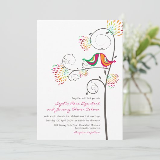 Invitation Baiser Whimsical Inséparables d'été Mariage Invite (Debout devant)