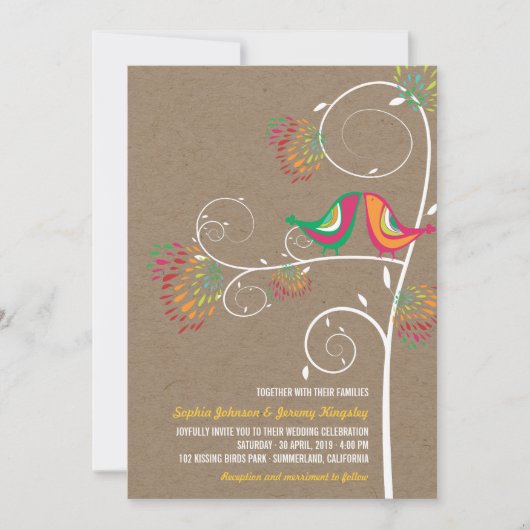 Invitation Baiser Whimsical Inséparables d'été Mariage Invite (Devant)