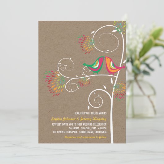 Invitation Baiser Whimsical Inséparables d'été Mariage Invite (Debout devant)