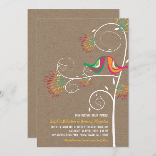 Invitation Baiser Whimsical Inséparables d'été Mariage Invite (Devant / Derrière)