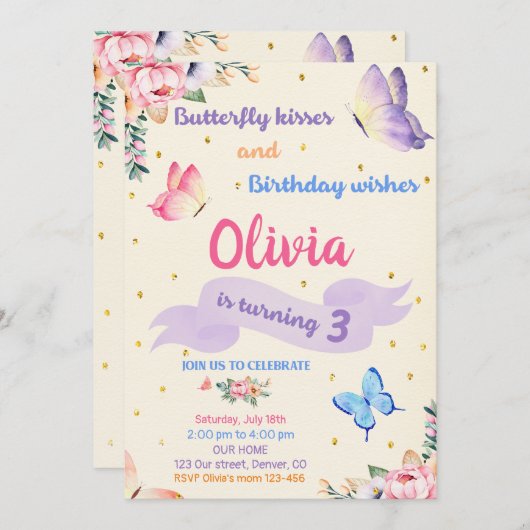 Invitation Baisers à papillon (Devant / Derrière)