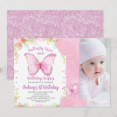 Invitation Baisers à papillon Anniversaire Voeux Photo Annive (Devant / Derrière)