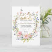 Invitation Baisers à papillon Baby shower de jardin Fleur sau (Debout devant)