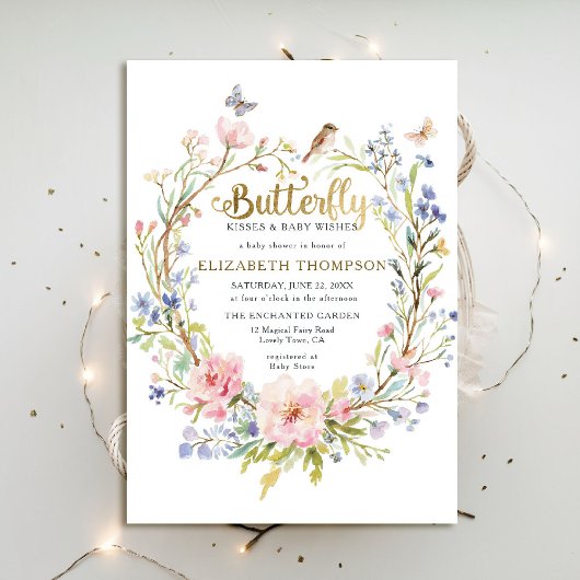 Invitation Baisers à papillon Baby shower de jardin Fleur sau