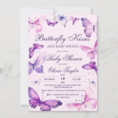 Invitation Baisers à papillon Baby shower fille rose violet i (Devant)