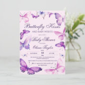 Invitation Baisers à papillon Baby shower fille rose violet i (Debout devant)