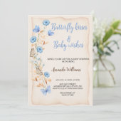 Invitation Baisers à papillon Baby shower floral Boho bleu (Debout devant)