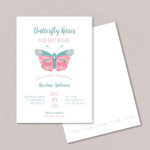 Invitation Baisers à papillon + Bébé Voeux baby shower fille