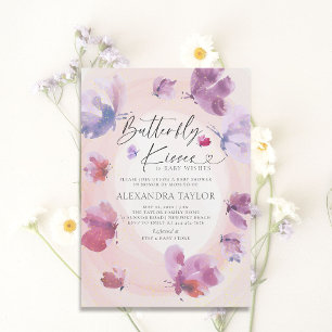 Invitation Baisers à papillon Blush Purple Bébé Fille Douche