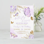 Invitation Baisers à papillon Boho et voeux d'anniversaire (Debout devant)