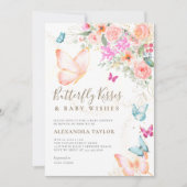 Invitation Baisers à papillon brillant Floral Baby Girl Douch (Devant)