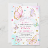 Invitation Baisers à papillon d'aquarelle et voeux d'annivers (Devant)