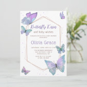Invitation Baisers à papillon et Baby shower de voeux pour bé (Debout devant)
