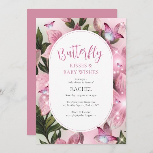 Invitation Baisers à papillon et souhaits Baby shower Invitat (Devant / Derrière)
