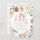 Invitation Baisers à papillon et voeux bébé Bébé Fille Douche (Devant)