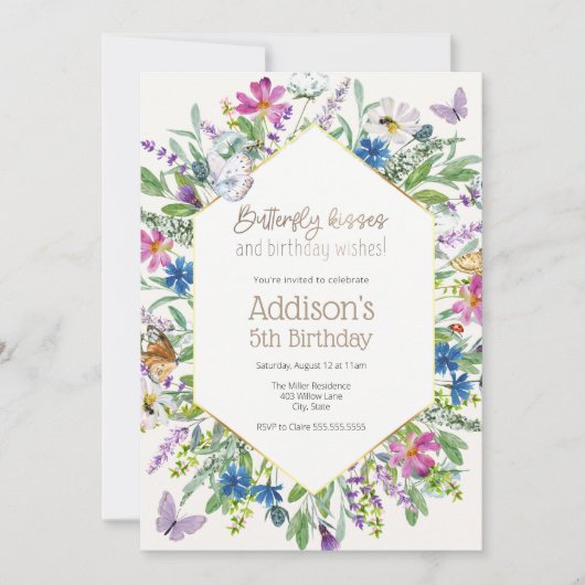 Invitation Baisers à papillon et voeux d'anniversaire Anniver (Devant)