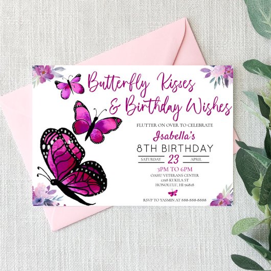 Invitation Baisers à papillon et voeux d'anniversaire Anniver