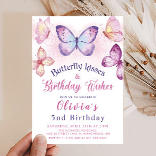 Invitation Baisers à papillon et voeux d'anniversaire Filles 