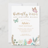 Invitation Baisers à papillon et voeux d'anniversaire Gold Fl (Devant)