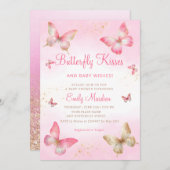 Invitation Baisers à papillon et voeux de bébé Baby shower fi (Devant / Derrière)