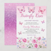 Invitation Baisers à papillon et voeux de bébé Baby shower fi (Devant / Derrière)