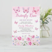 Invitation Baisers à papillon et voeux de bébé Baby shower fi (Debout devant)