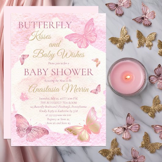 Invitation Baisers à papillon et voeux de bébé Baby shower fi