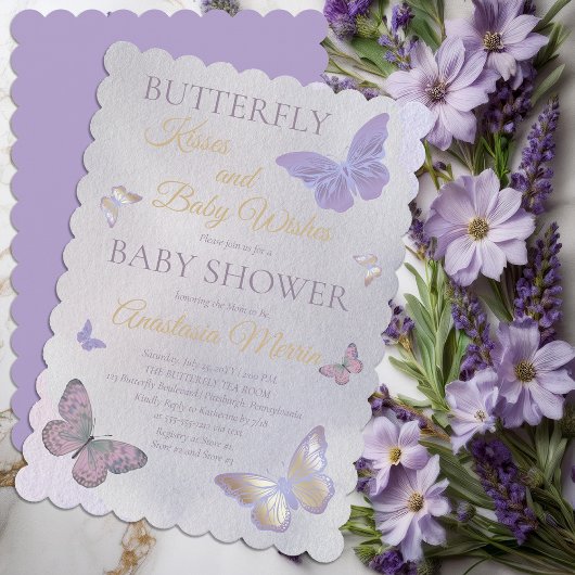 Invitation Baisers à papillon et voeux de bébé Baby shower fi