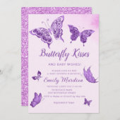 Invitation Baisers à papillon et voeux de bébé Baby shower fi (Devant / Derrière)
