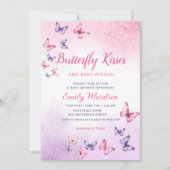 Invitation Baisers à papillon et voeux de bébé Baby shower fi (Devant)