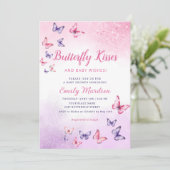 Invitation Baisers à papillon et voeux de bébé Baby shower fi (Debout devant)