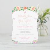 Invitation Baisers à papillon et voeux pour bébé Baby shower (Debout devant)