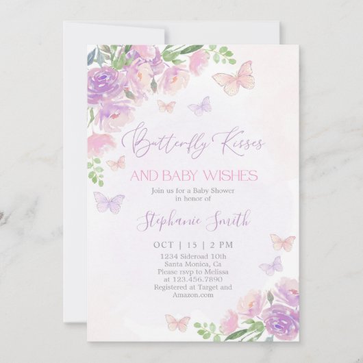 Invitation Baisers à papillon fille Baby shower (Devant)