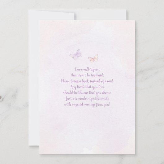 Invitation Baisers à papillon fille Baby shower (Dos)