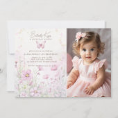 Invitation Baisers à papillon Fleur sauvage Photo 1er anniver (Devant)