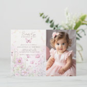 Invitation Baisers à papillon Fleur sauvage Photo 1er anniver (Debout devant)