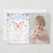 Invitation Baisers à papillon floral et voeux d'anniversaire (Devant)