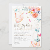 Invitation Baisers à papillon Jardin de pêche Bébé Fille Douc (Devant)