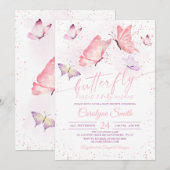 Invitation Baisers à papillon rose et Baby shower de voeux po (Devant / Derrière)