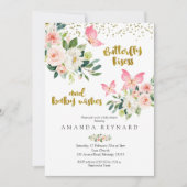Invitation Baisers à papillon rose et or et voeux pour bébé (Devant)