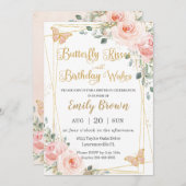 Invitation Baisers à papillon rose pâle Baisers Anniversaire (Devant / Derrière)